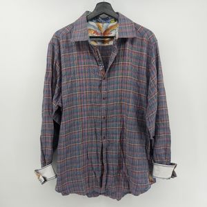 Robert Graham Flip Cuff Plaid Button Front Shirt Size XL